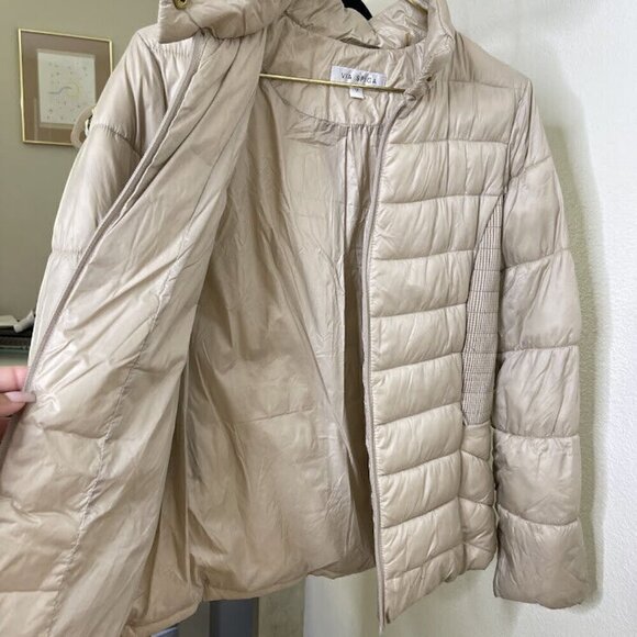 Via Spiga Puffer Jacket Size Medium Beige Full Zip Nylon Winter Packable Coat - Picture 4 of 11
